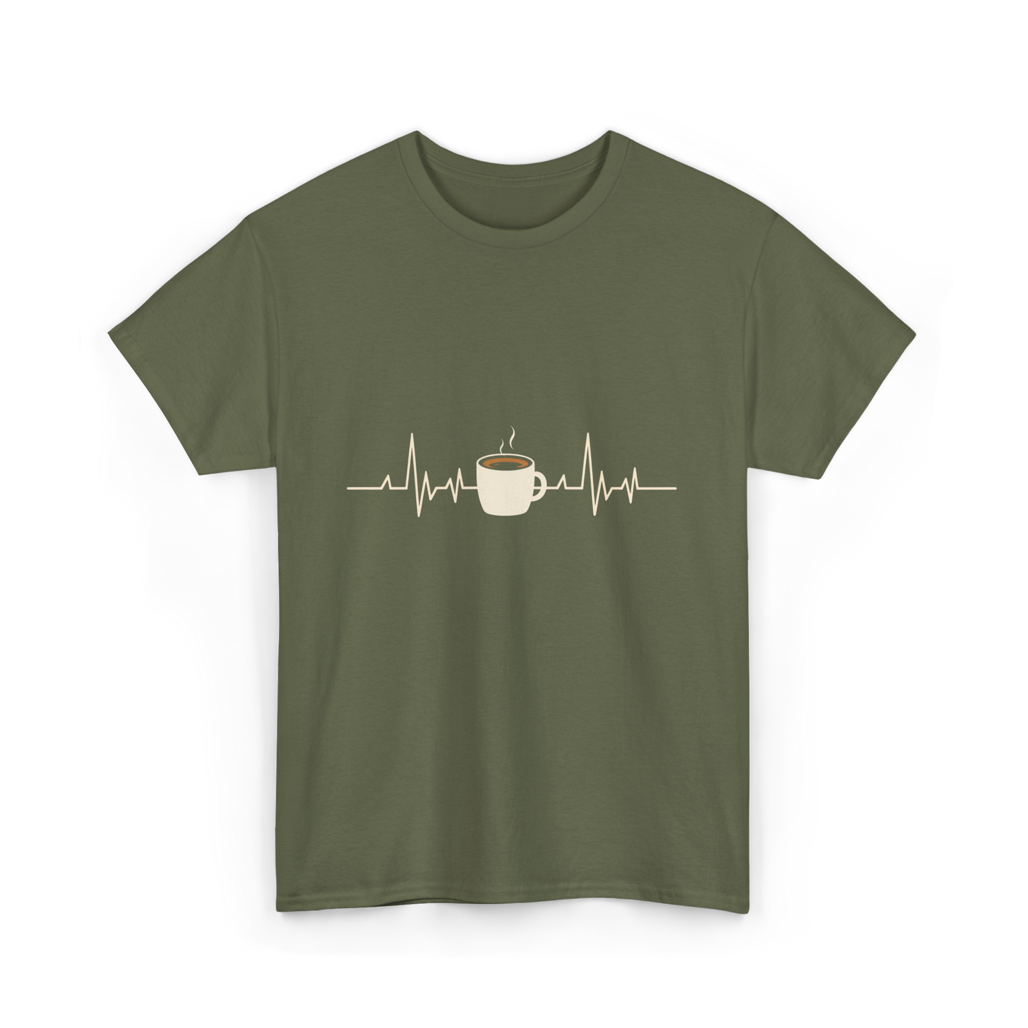 Coffee Heartbeat Coffee Drink T-Shirt - Military Green