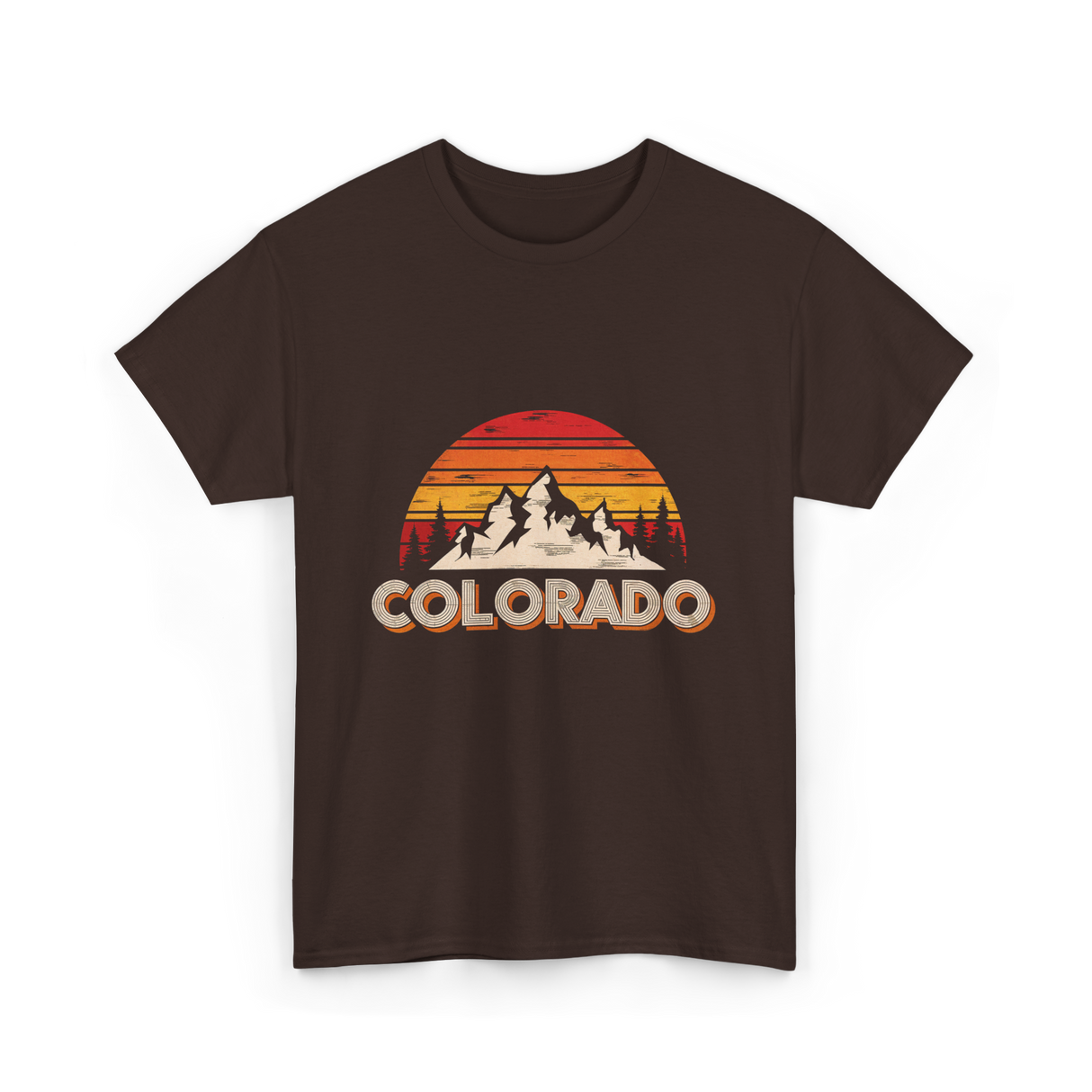 Colorado Retro Mountains Nature Hiking T-Shirt - Dark Chocolate