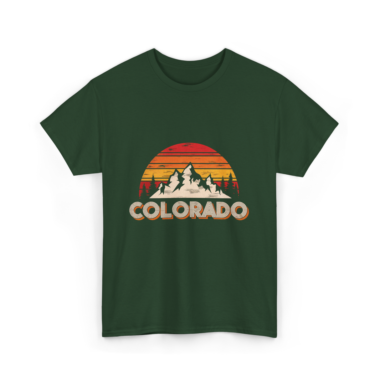 Colorado Retro Mountains Nature Hiking T-Shirt - Forest Green