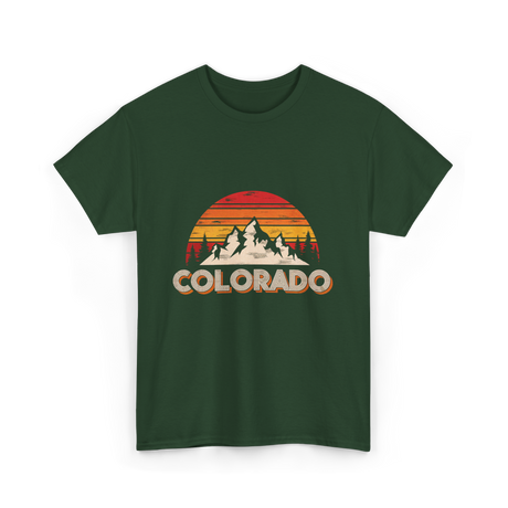 Colorado Retro Mountains Nature Hiking T-Shirt - Forest Green