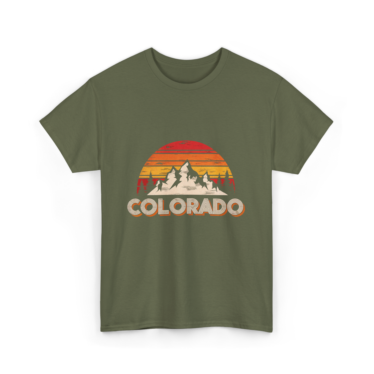 Colorado Retro Mountains Nature Hiking T-Shirt - Military Green