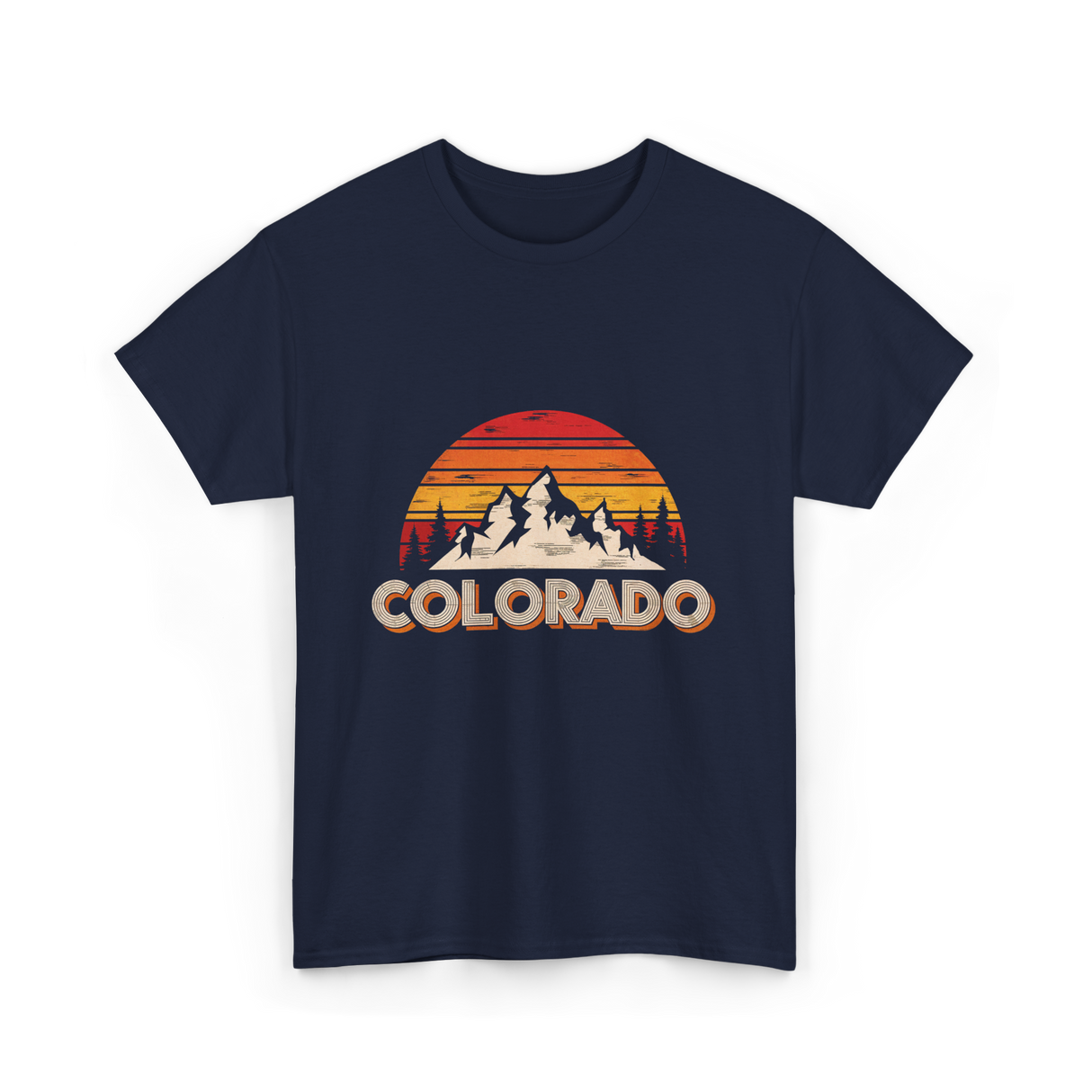 Colorado Retro Mountains Nature Hiking T-Shirt - Navy