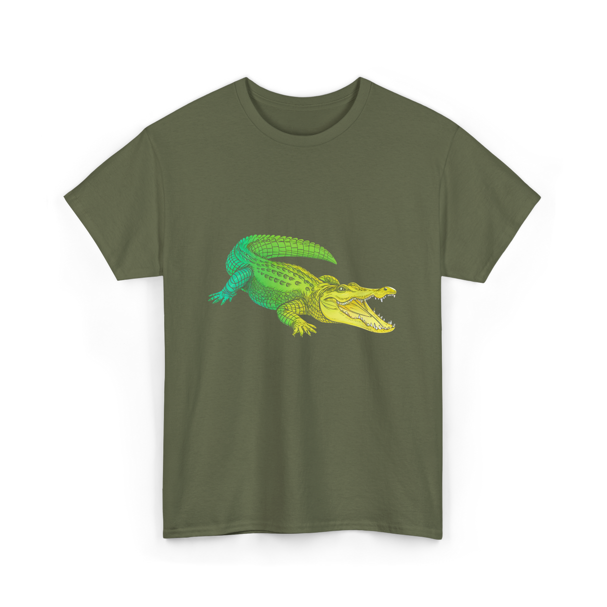 Colorful Alligator Reptile T-Shirt - Military Green