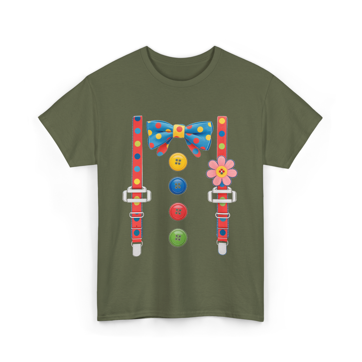 Colorful Bow and Buttons Accessories T-Shirt - Military Green