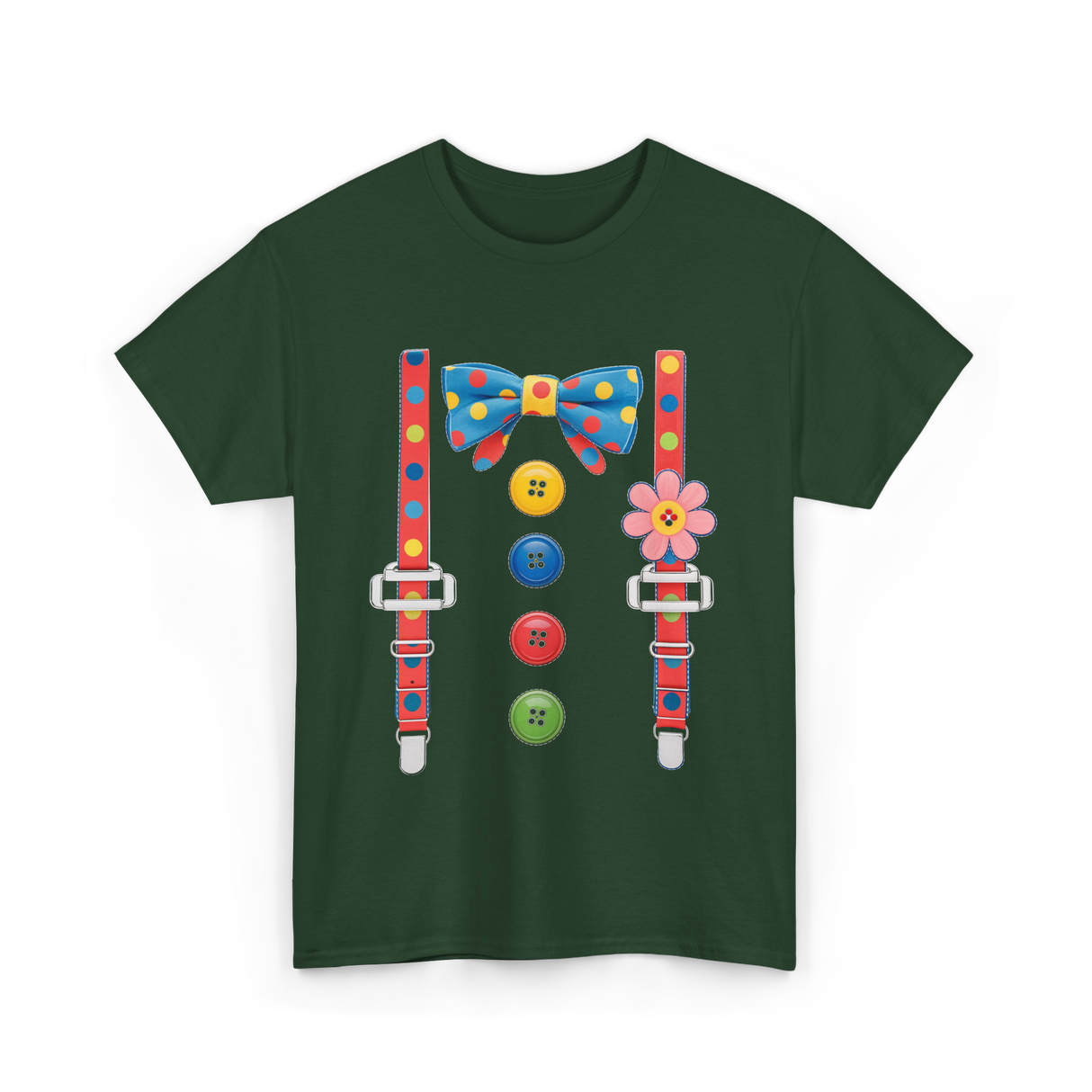 Colorful Bow and Buttons Accessories T-Shirt - Forest Green