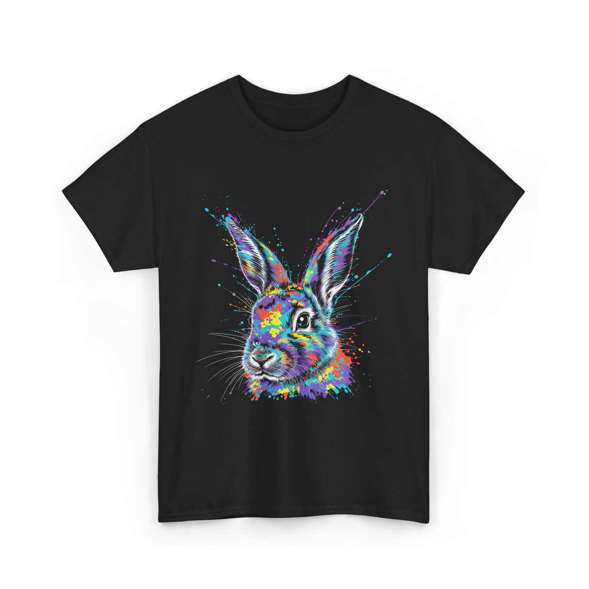 Colorful Bunny Rabbit Art T-Shirt - Black