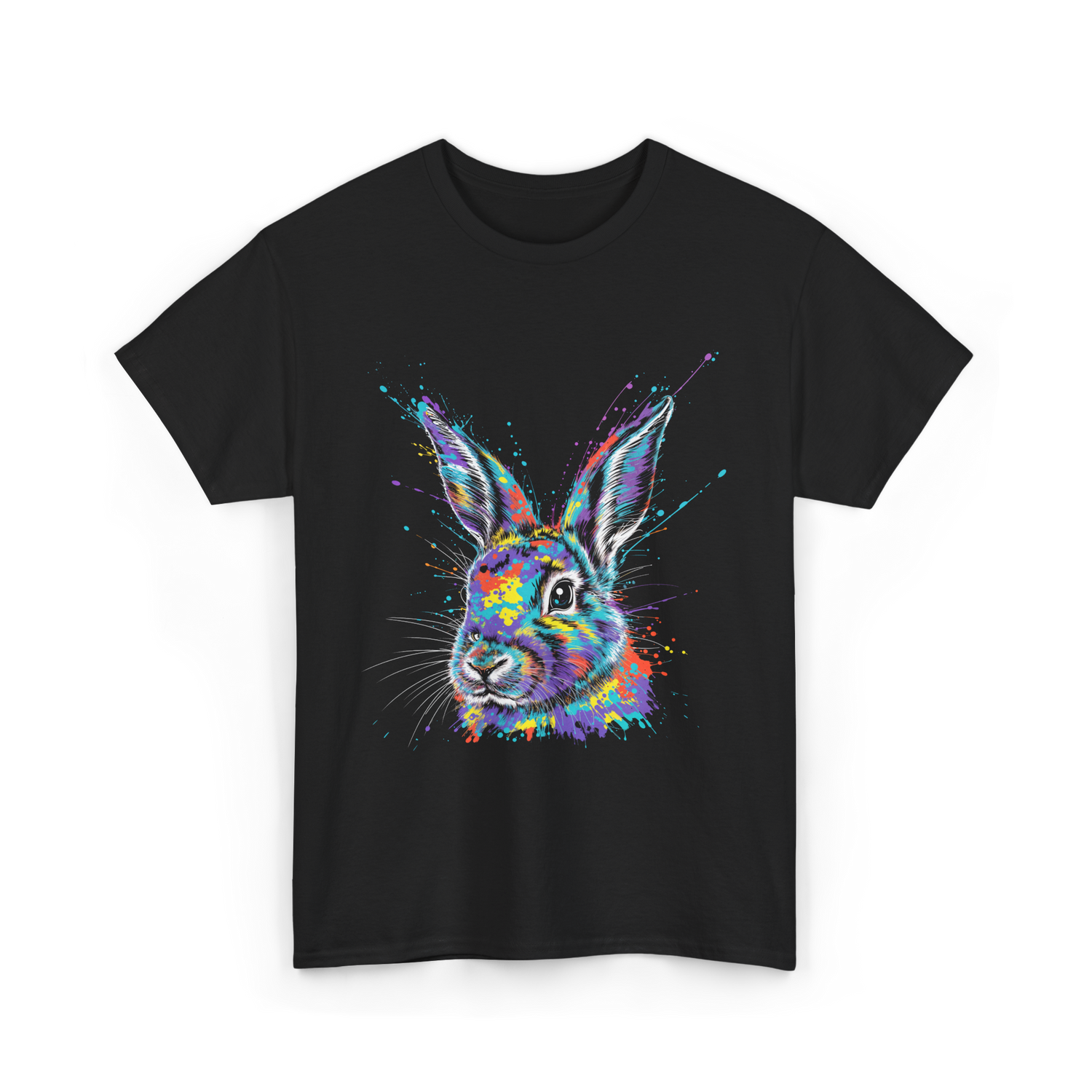 Colorful Bunny Rabbit Art T-Shirt - Black