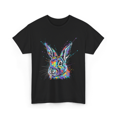 Colorful Bunny Rabbit Art T-Shirt - Black