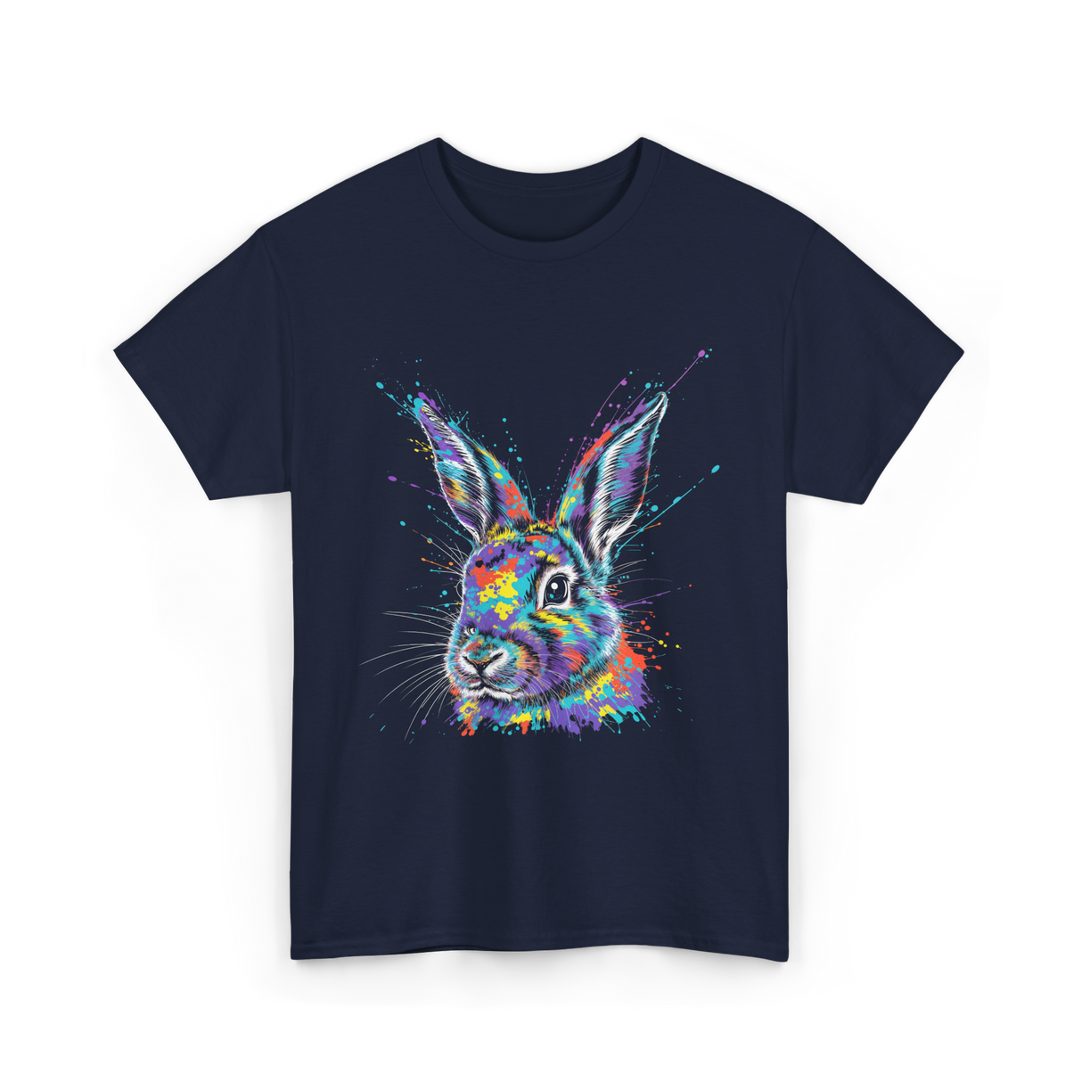 Colorful Bunny Rabbit Art T-Shirt - Navy