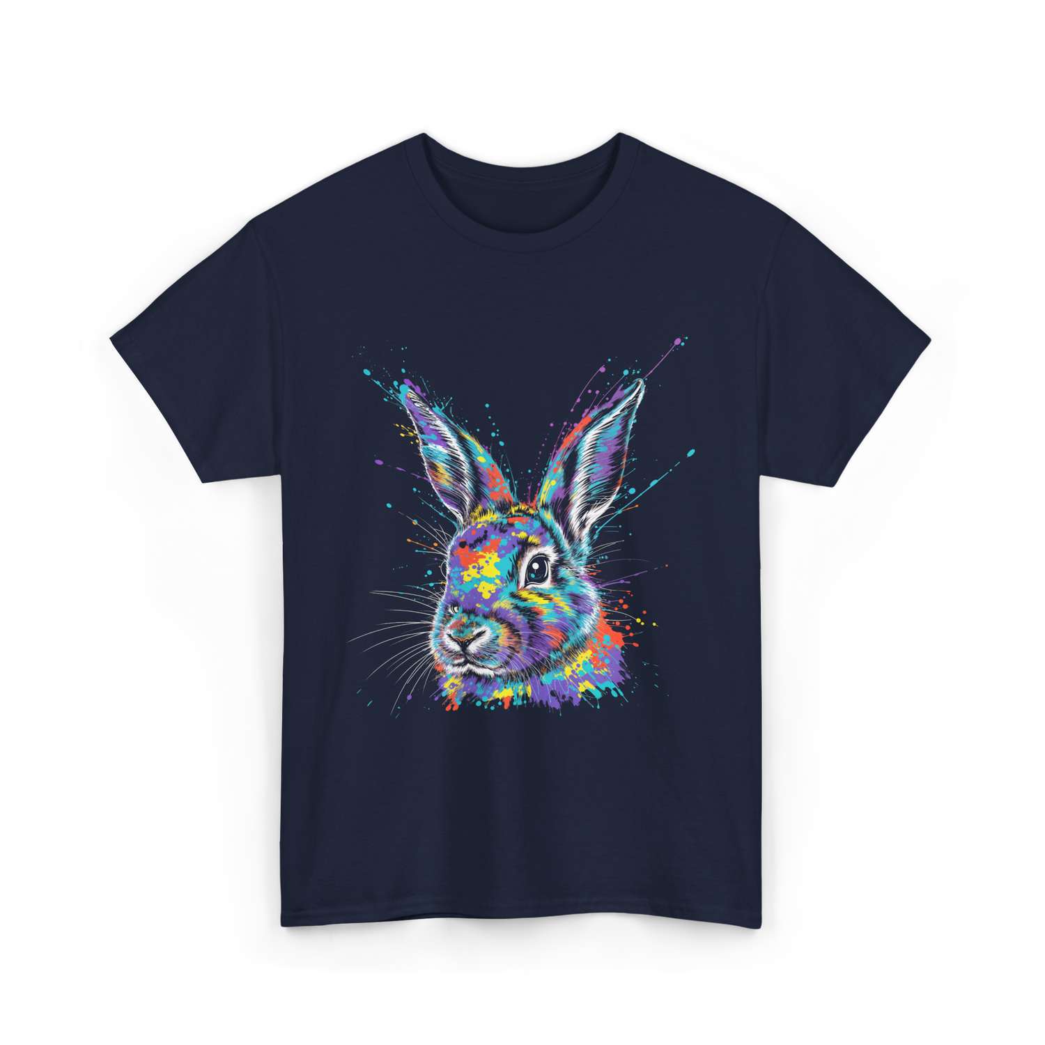 Colorful Bunny Rabbit Art T-Shirt - Navy