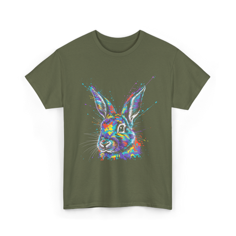 Colorful Bunny Rabbit Art T-Shirt - Military Green
