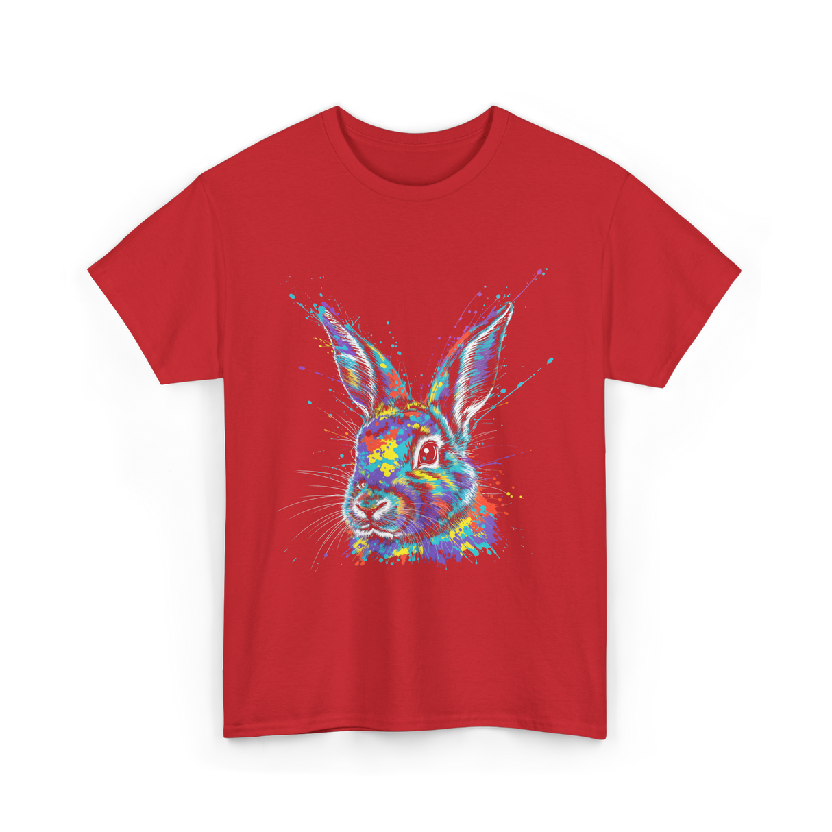 Colorful Bunny Rabbit Art T-Shirt - Red