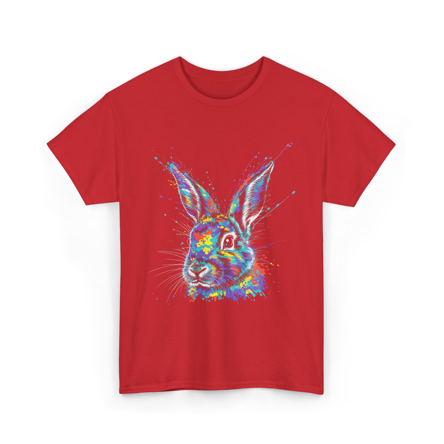 Colorful Bunny Rabbit Art T-Shirt - Red
