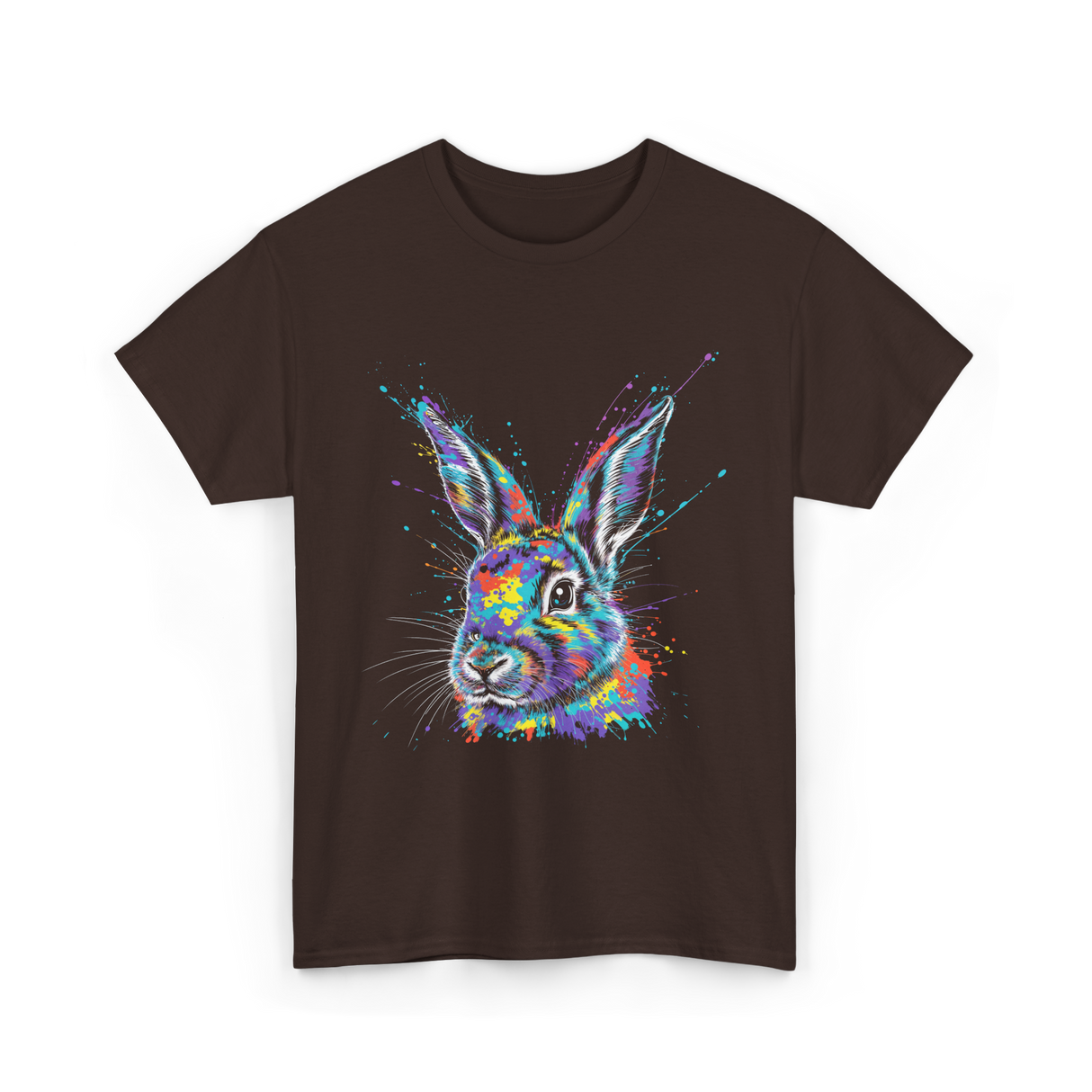 Colorful Bunny Rabbit Art T-Shirt - Dark Chocolate