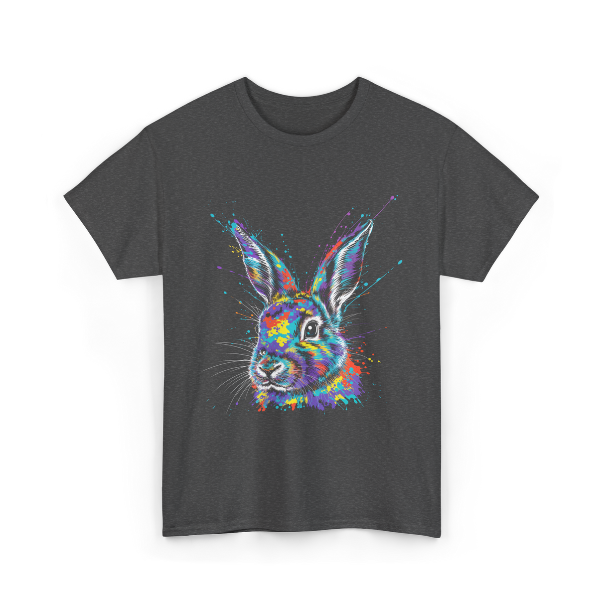Colorful Bunny Rabbit Art T-Shirt - Dark Heather
