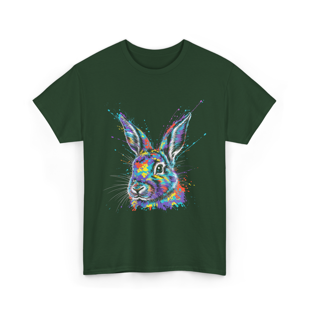 Colorful Bunny Rabbit Art T-Shirt - Forest Green