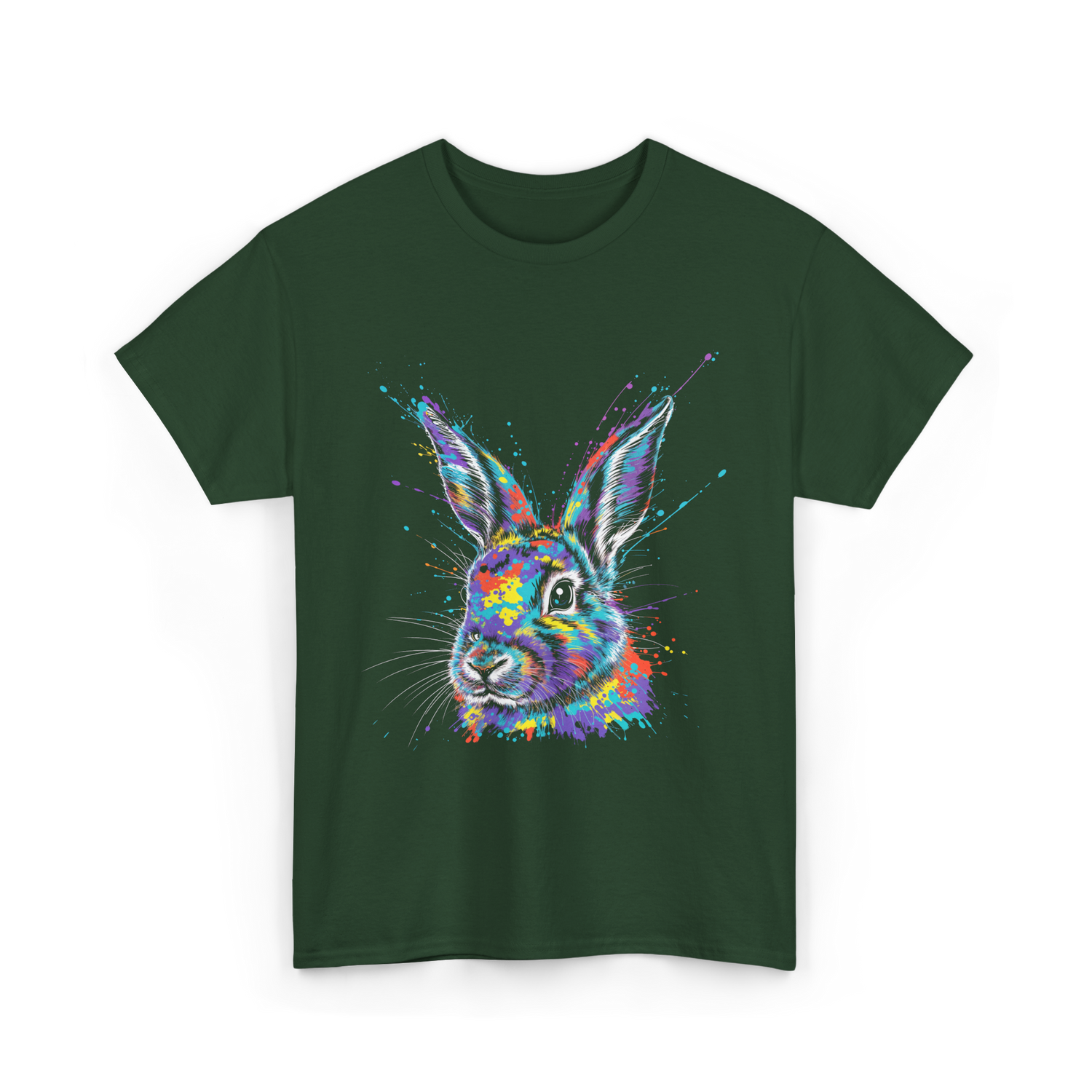 Colorful Bunny Rabbit Art T-Shirt - Forest Green