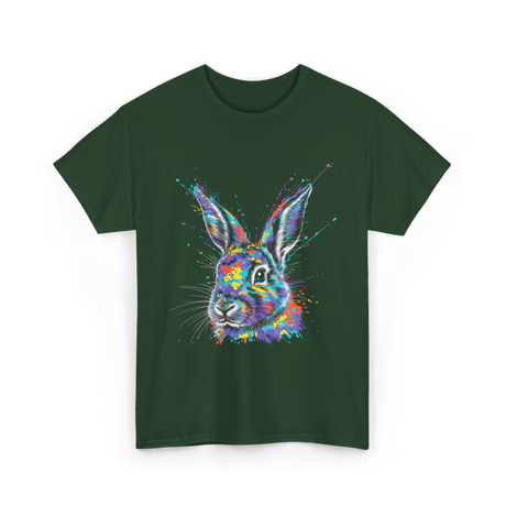 Colorful Bunny Rabbit Art T-Shirt - Forest Green