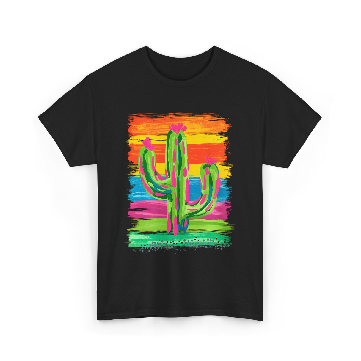 Colorful Cactus Art Cactus T-Shirt - Black