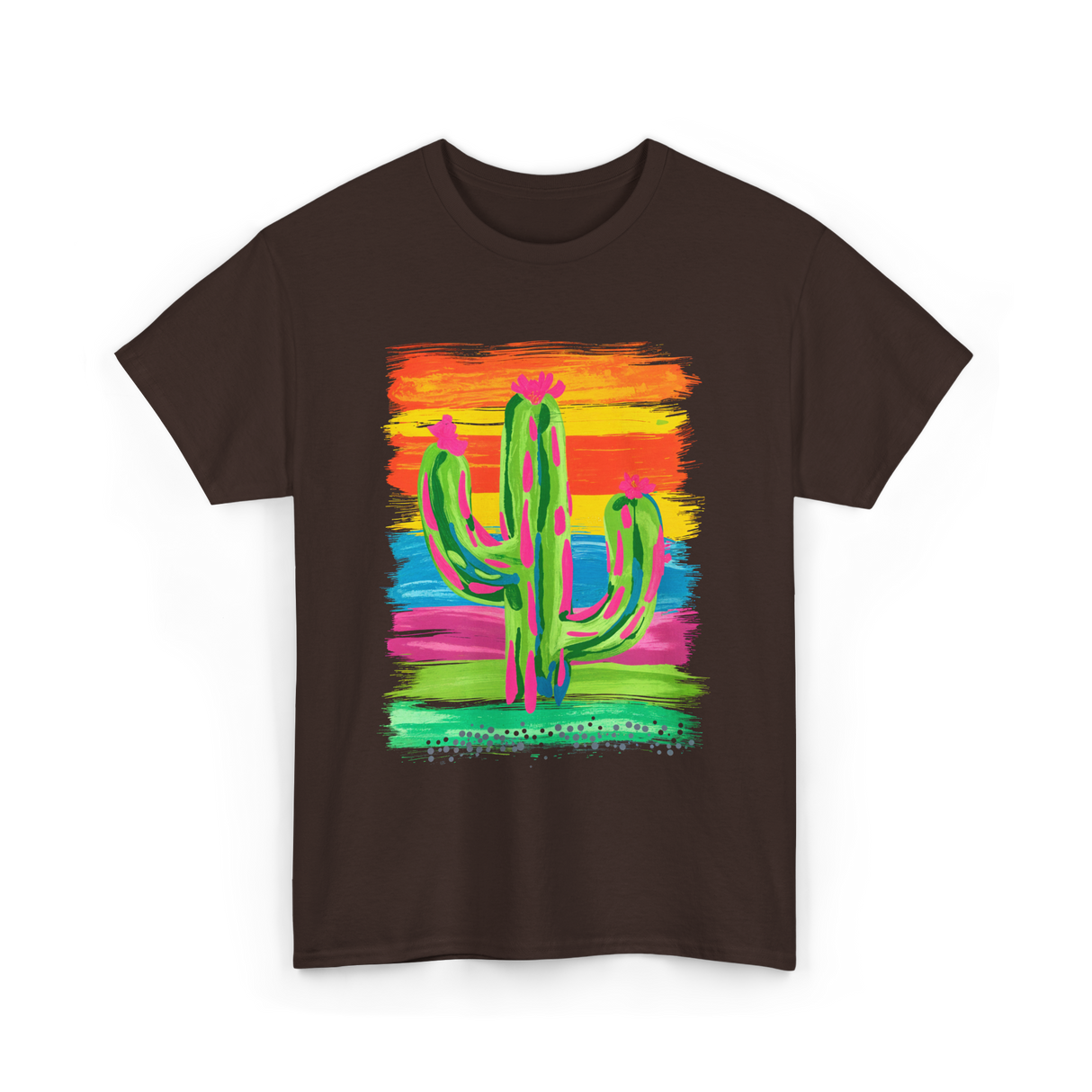 Colorful Cactus Art Cactus T-Shirt - Dark Chocolate