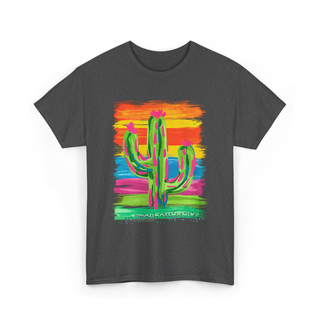 Colorful Cactus Art Cactus T-Shirt - Dark Heather