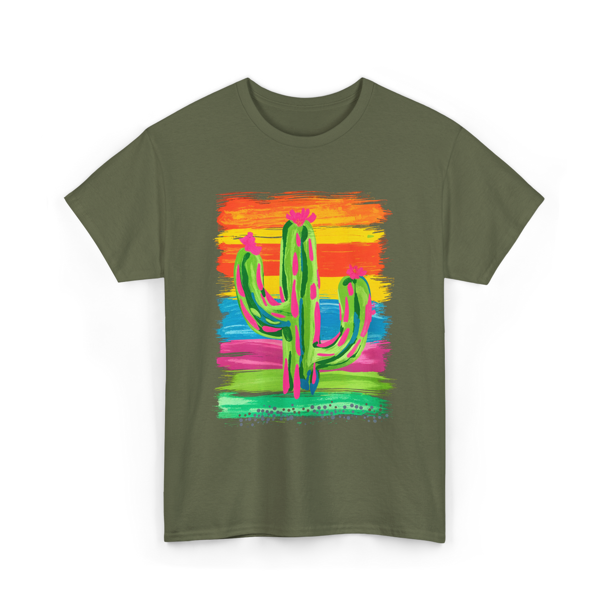 Colorful Cactus Art Cactus T-Shirt - Military Green