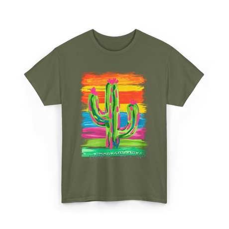 Colorful Cactus Art Cactus T-Shirt - Military Green