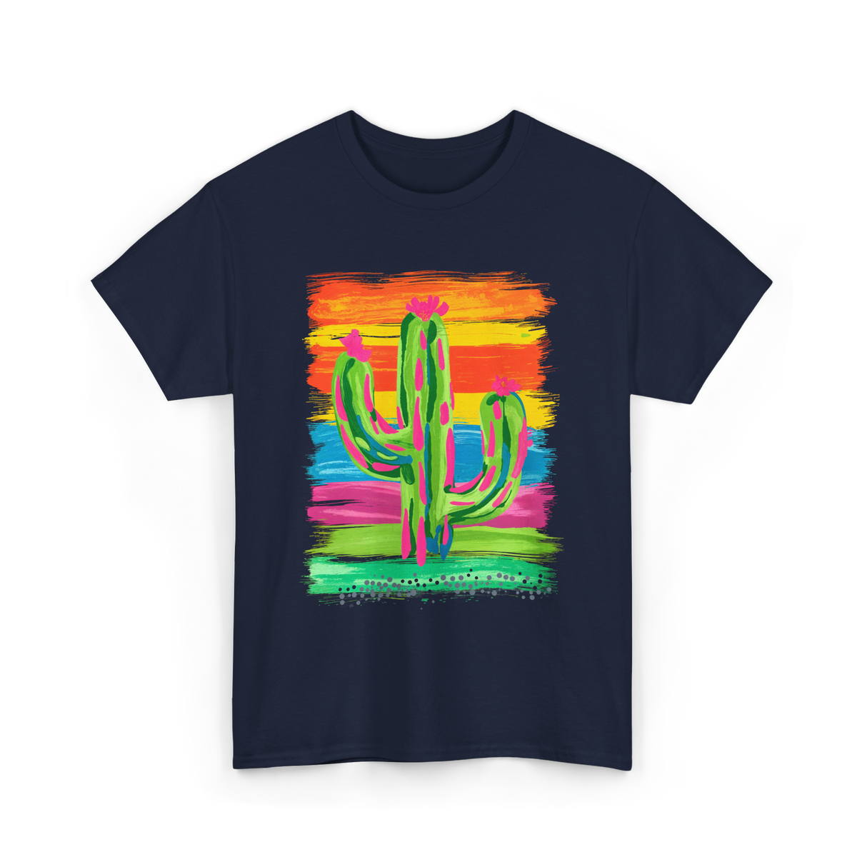 Colorful Cactus Art Cactus T-Shirt - Navy