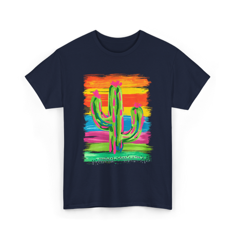Colorful Cactus Art Cactus T-Shirt - Navy