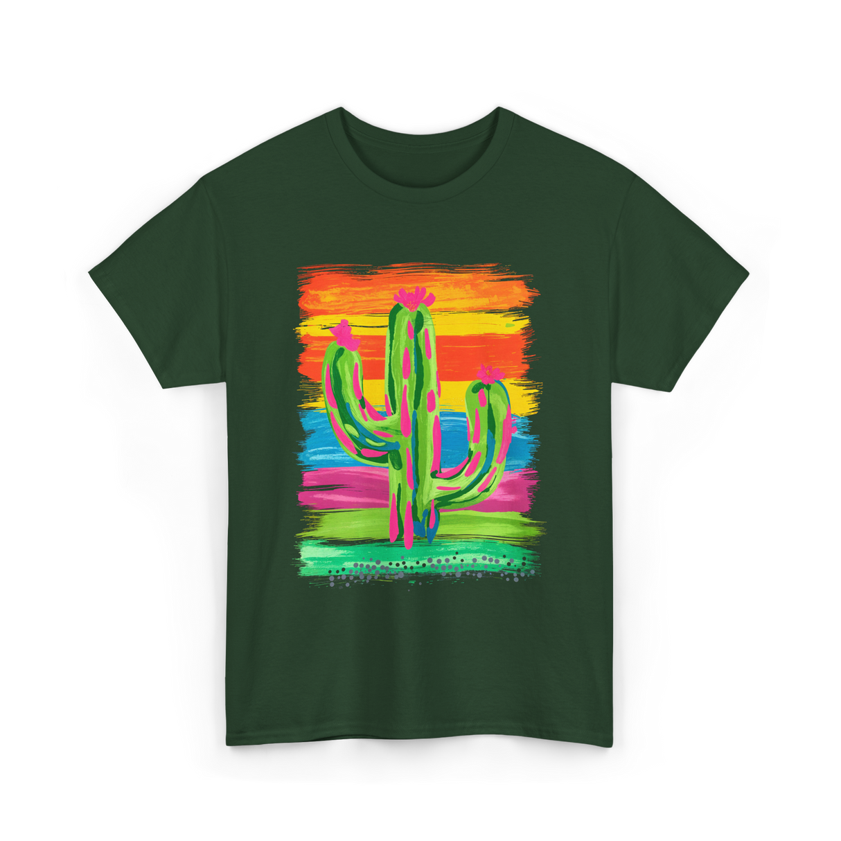 Colorful Cactus Art Cactus T-Shirt - Forest Green
