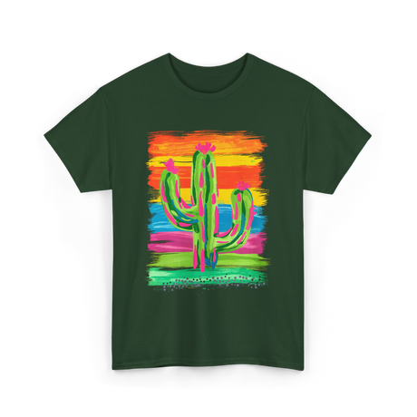Colorful Cactus Art Cactus T-Shirt - Forest Green