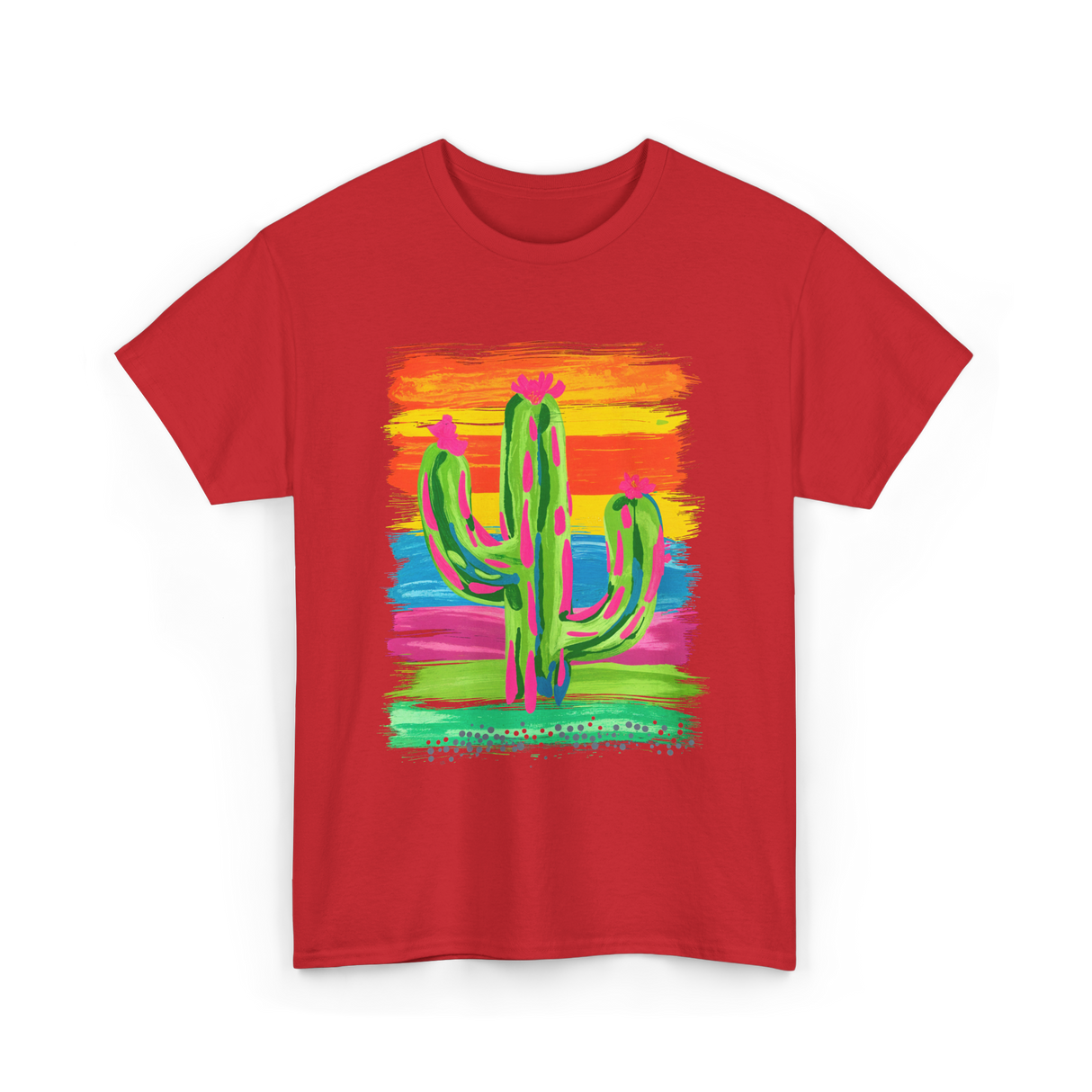 Colorful Cactus Art Cactus T-Shirt - Red