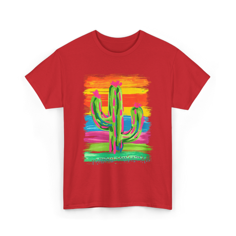 Colorful Cactus Art Cactus T-Shirt - Red