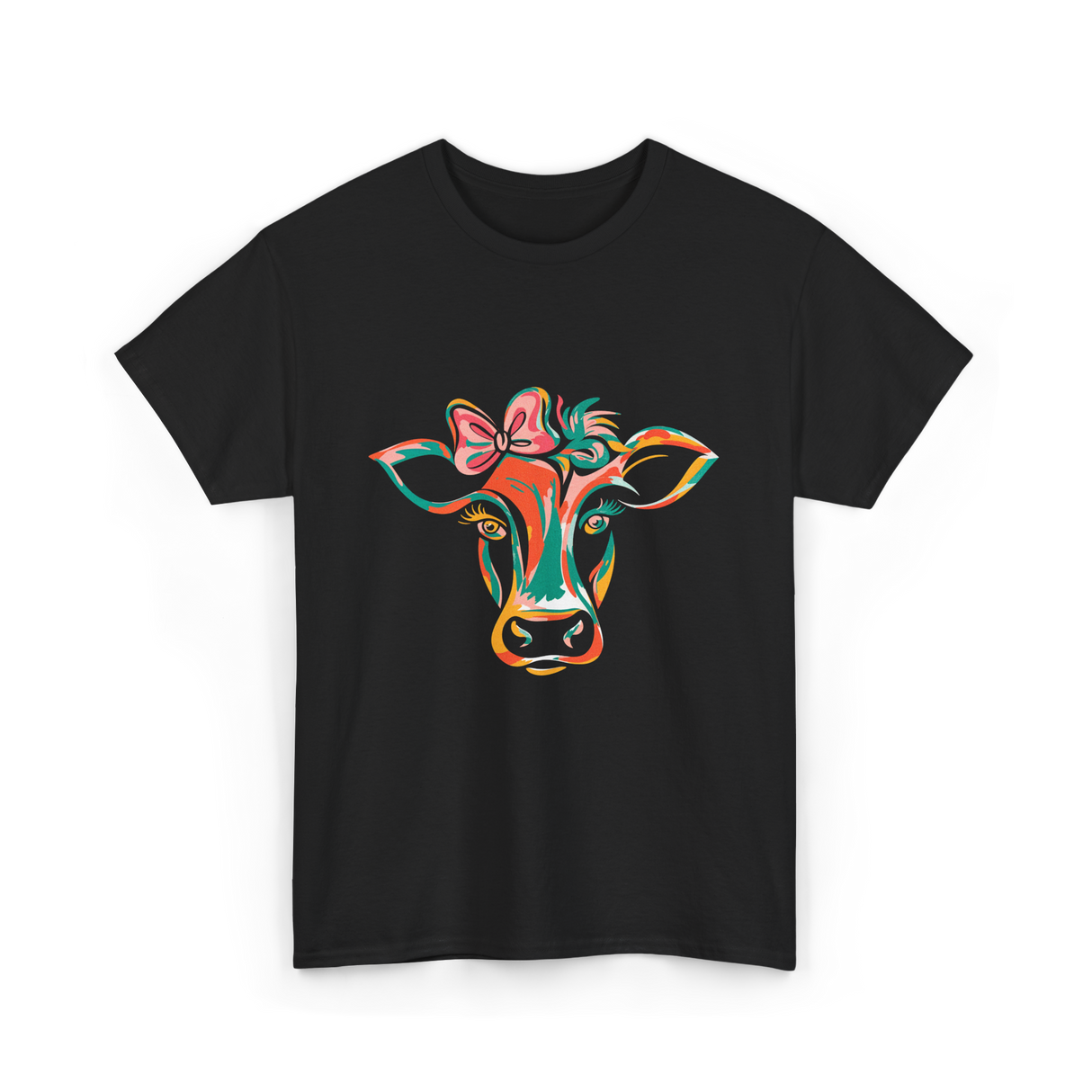 Colorful Cow Art Cow Decor T-Shirt - Black