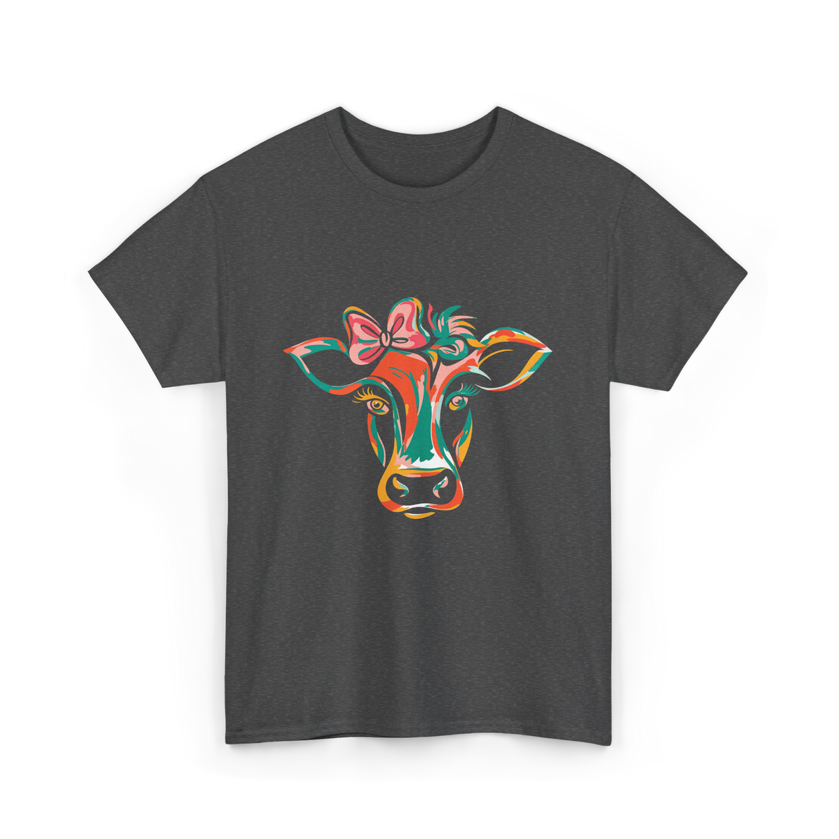 Colorful Cow Art Cow Decor T-Shirt - Dark Heather