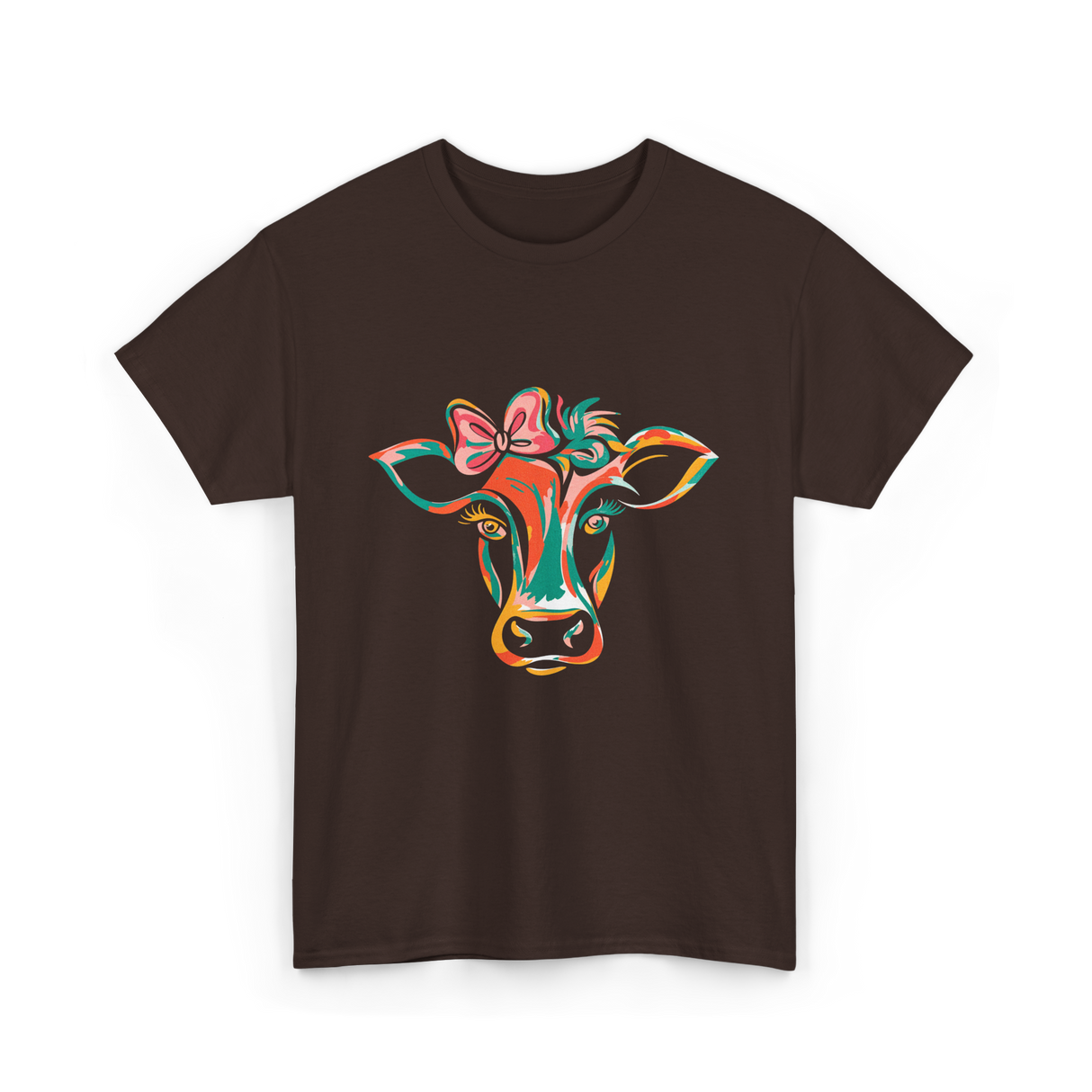 Colorful Cow Art Cow Decor T-Shirt - Dark Chocolate