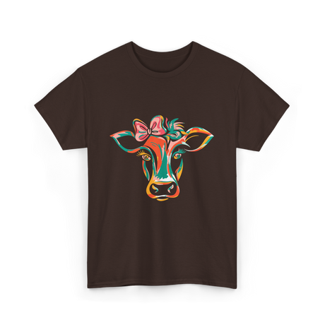 Colorful Cow Art Cow Decor T-Shirt - Dark Chocolate