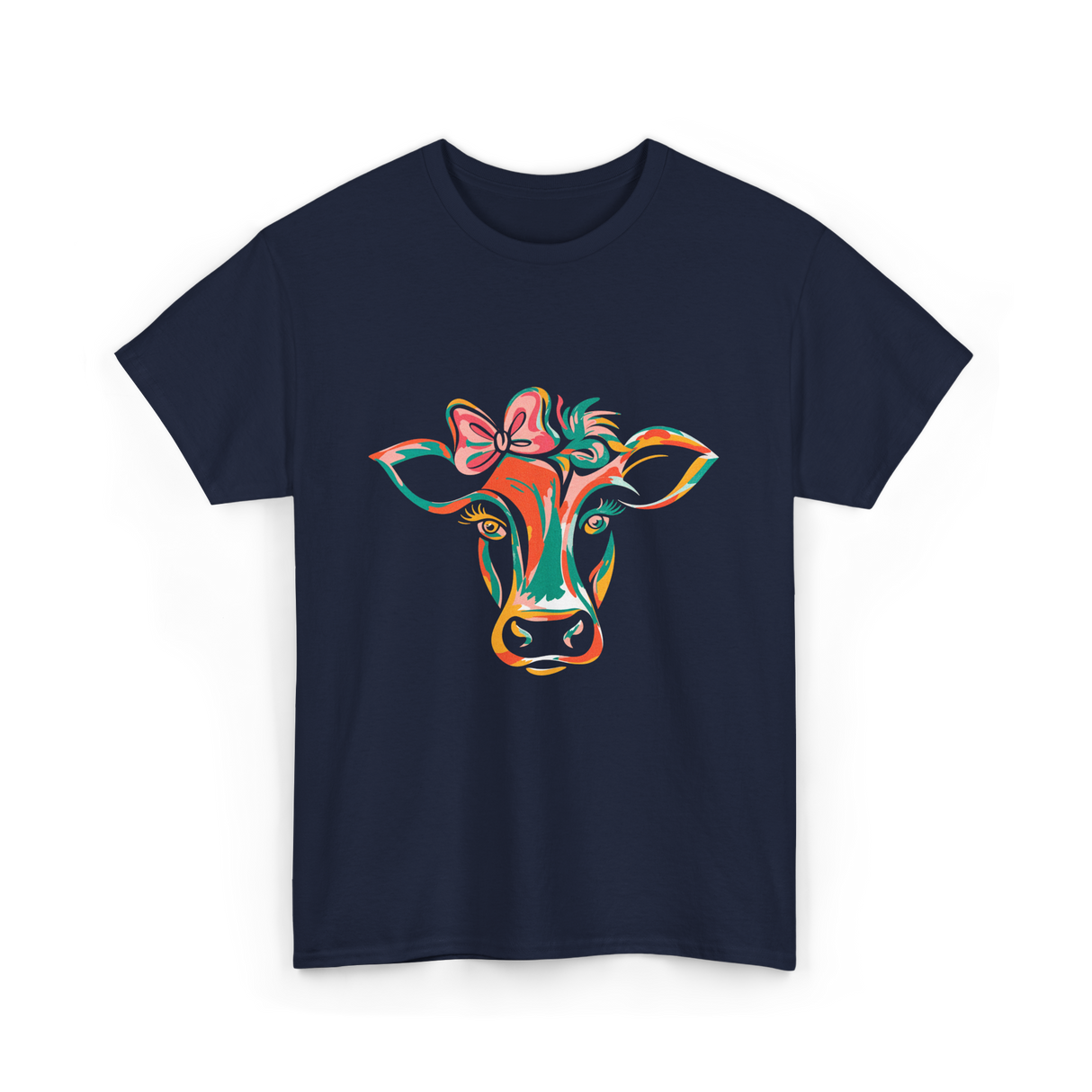 Colorful Cow Art Cow Decor T-Shirt - Navy