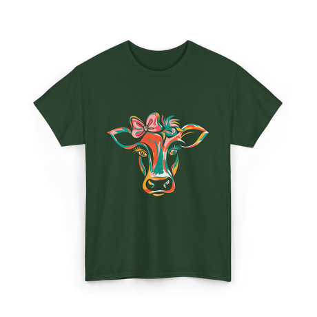 Colorful Cow Art Cow Decor T-Shirt - Forest Green