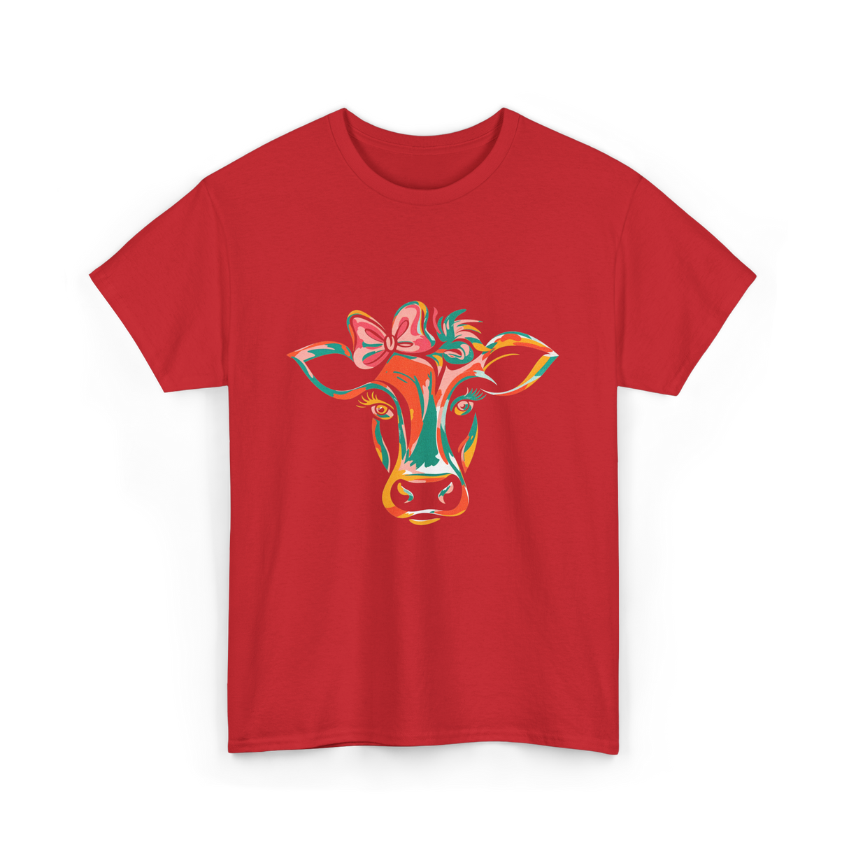 Colorful Cow Art Cow Decor T-Shirt - Red