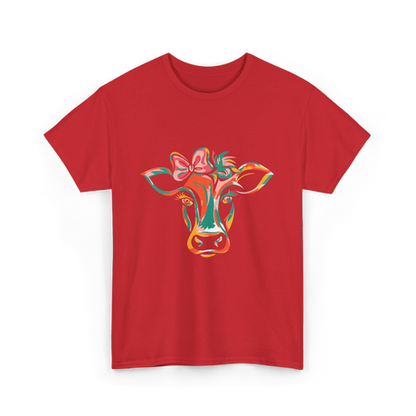 Colorful Cow Art Cow Decor T-Shirt - Red