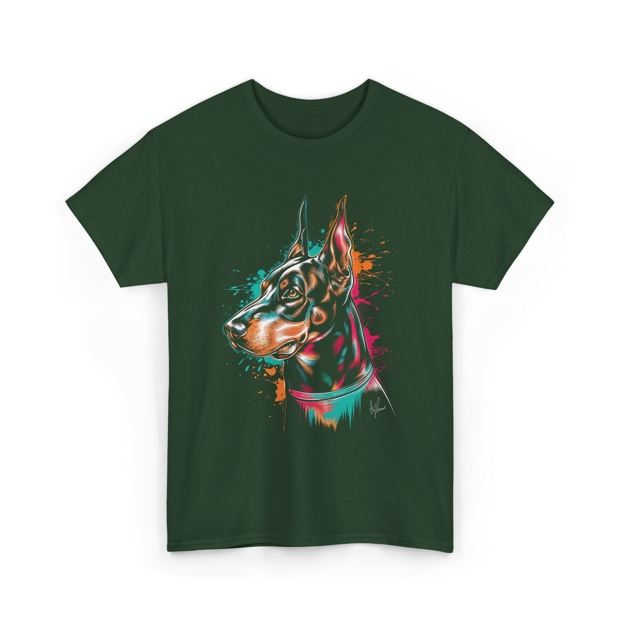Colorful Doberman Pinscher Dog Owners T-Shirt - Forest Green