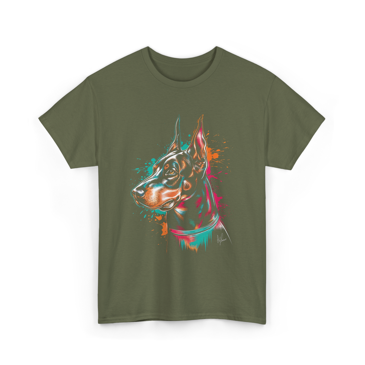 Colorful Doberman Pinscher Dog Owners T-Shirt - Military Green