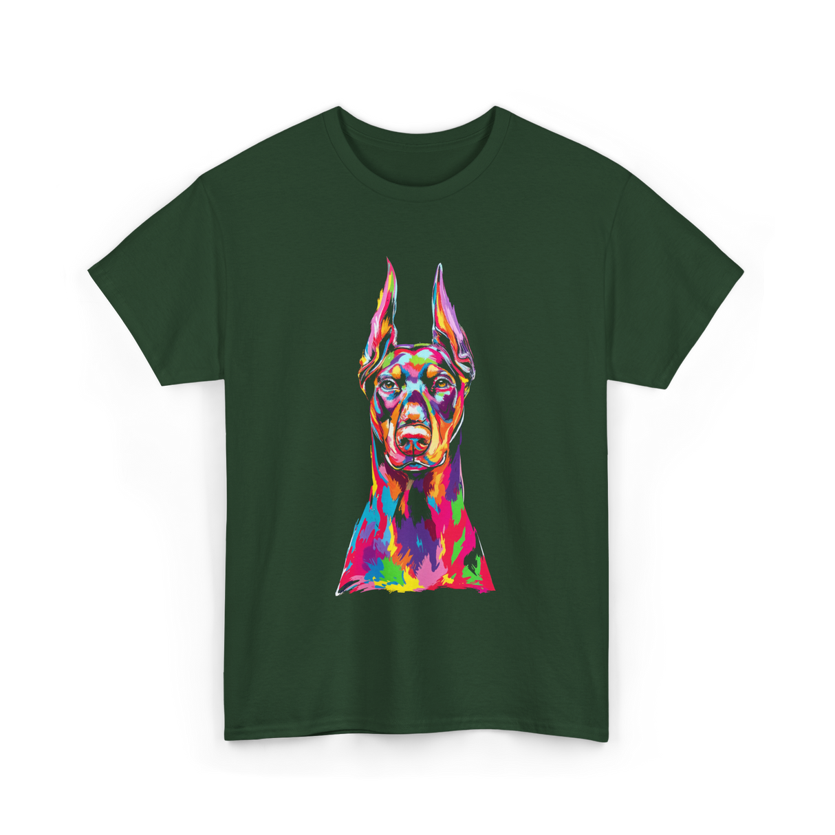 Colorful Doberman Pop Art Dog T-Shirt - Forest Green