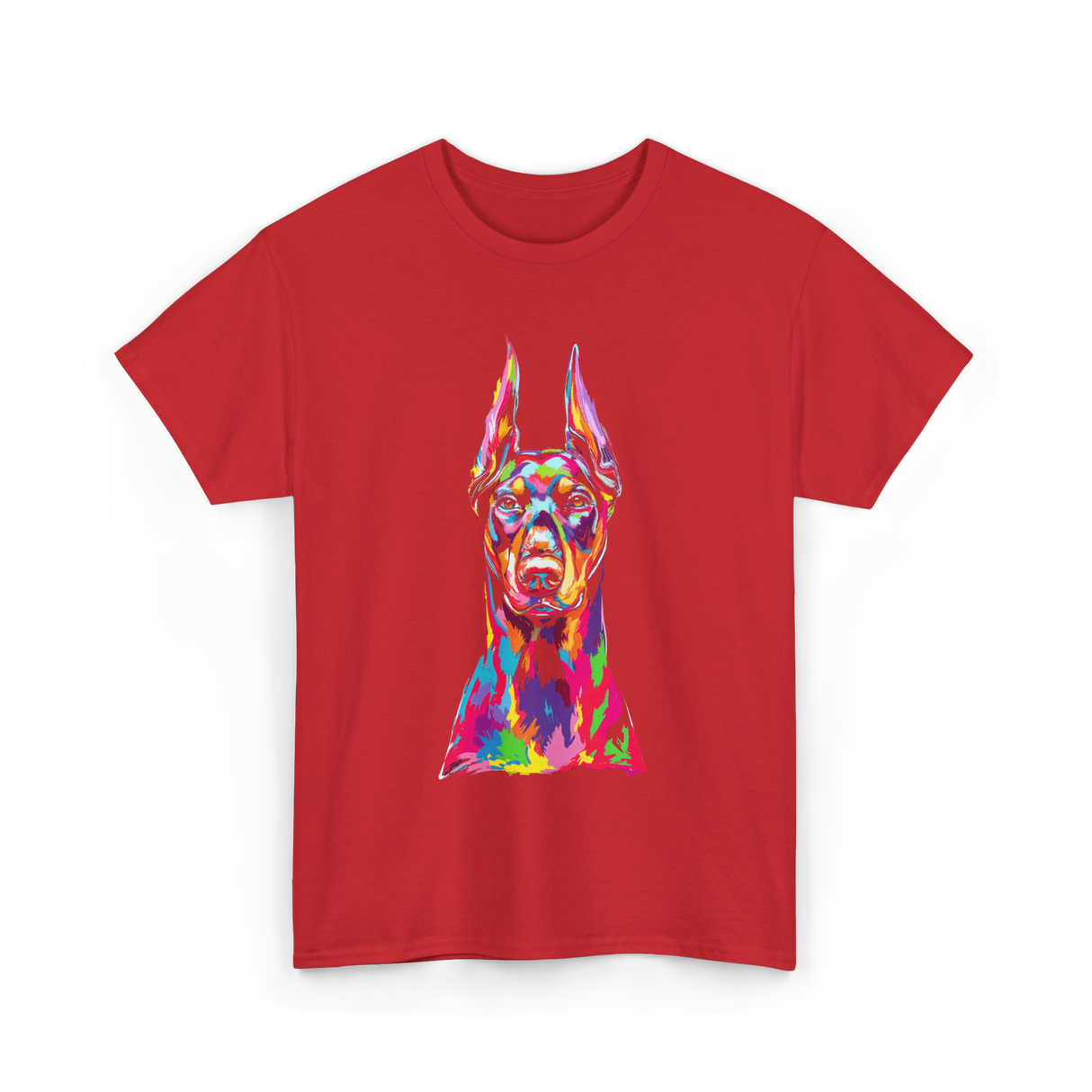 Colorful Doberman Pop Art Dog T-Shirt - Red