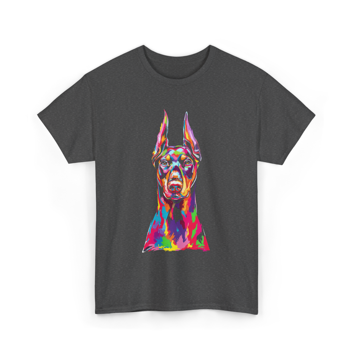 Colorful Doberman Pop Art Dog T-Shirt - Dark Heather