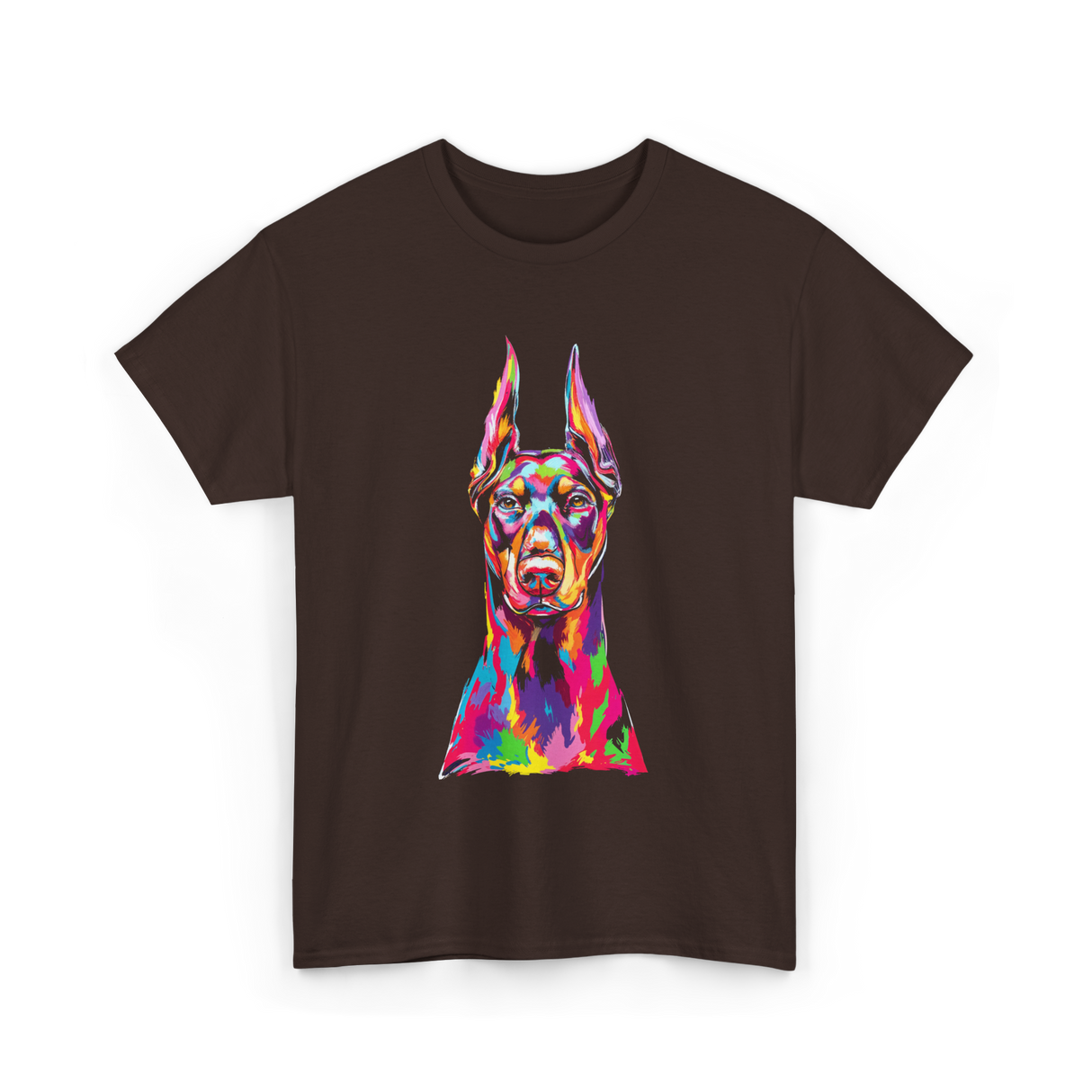 Colorful Doberman Pop Art Dog T-Shirt - Dark Chocolate