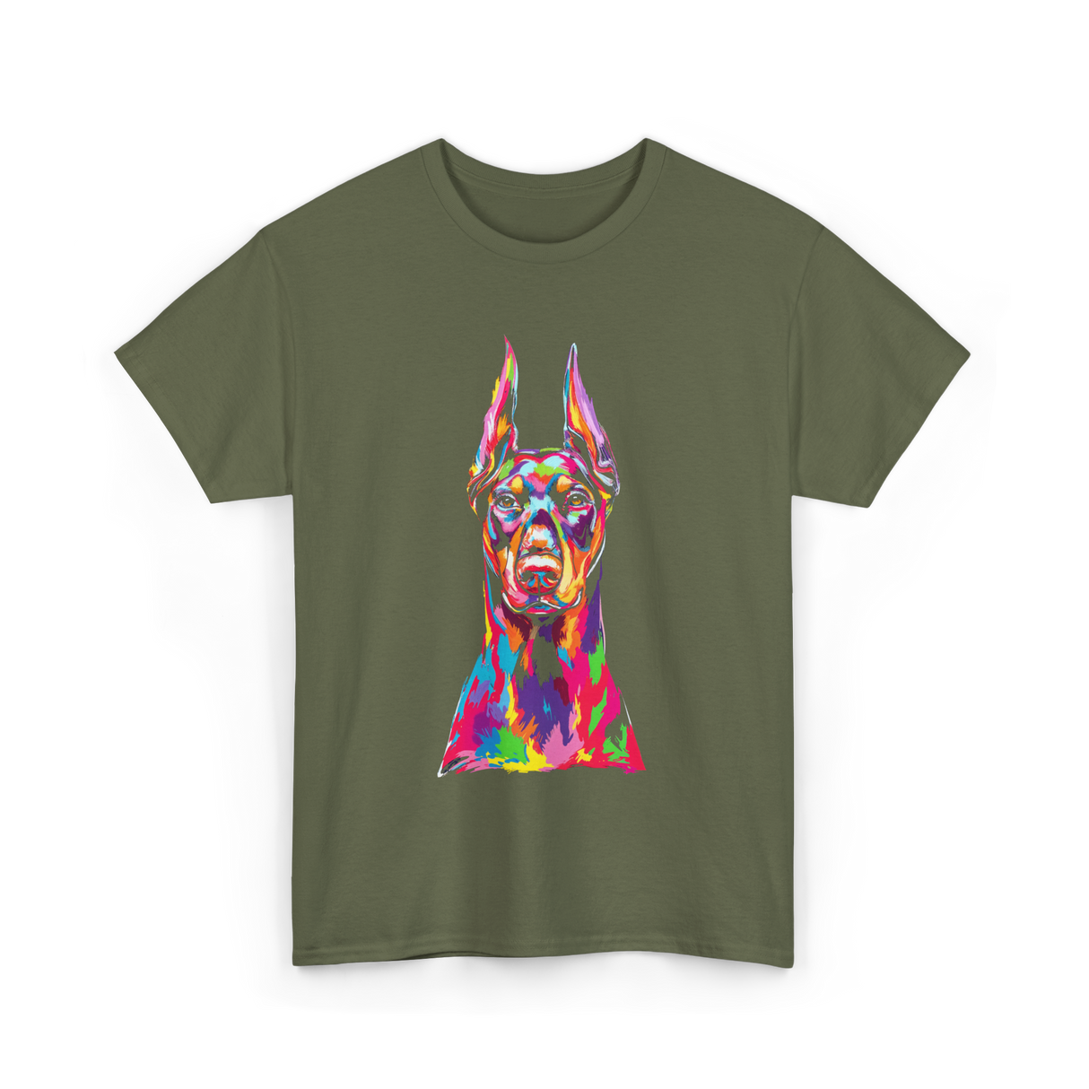Colorful Doberman Pop Art Dog T-Shirt - Military Green