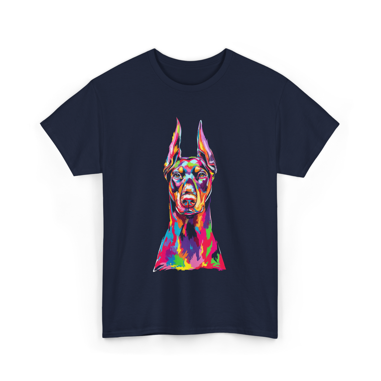 Colorful Doberman Pop Art Dog T-Shirt - Navy
