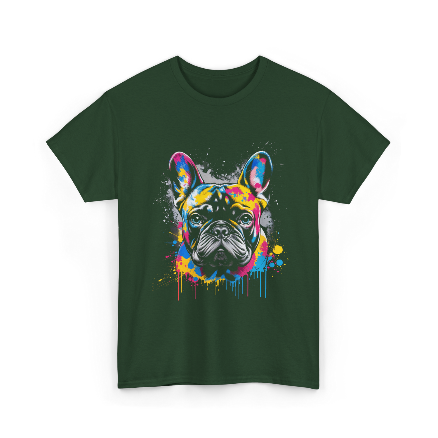 Colorful Frenchie Dog Lover T-Shirt - Forest Green